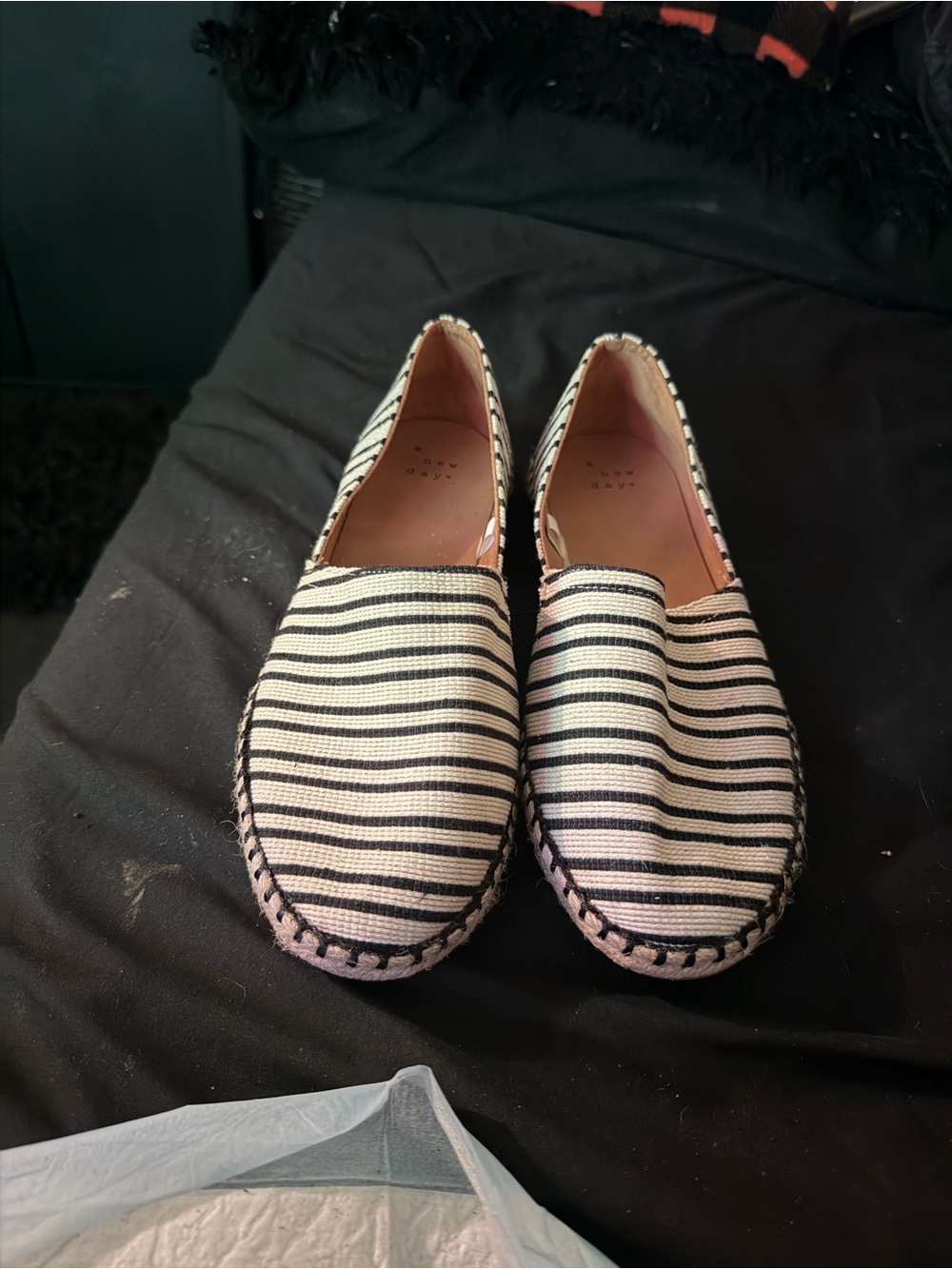 Striped Black and White Espadrille Flats - Women
